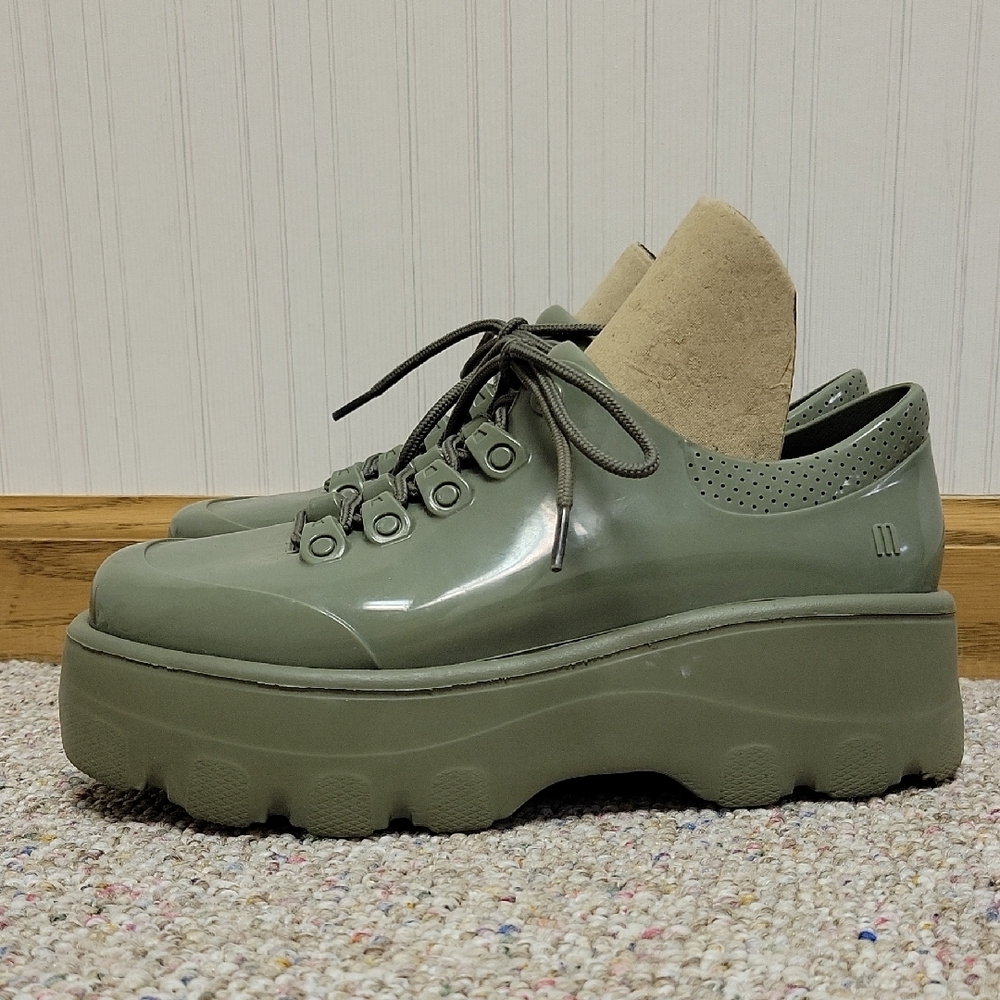 Melissa Olive Green Kick Off Platform Women's Shoes, Sz 7
